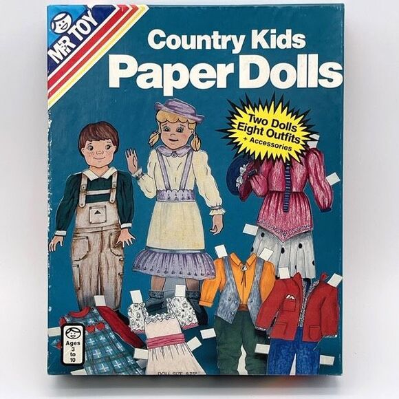 Vintage Mr. Toy Country Kids Paper Dolls Unused Open Box 2 Dolls 8 Outfits Retro - Picture 1 of 13